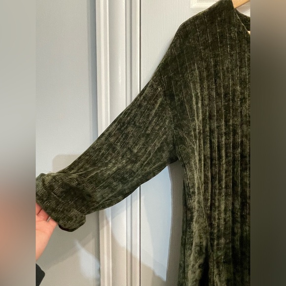 26-Papillon Sweater Dress Midi Velvet Like Material Pockets 3/4 Sleeve Green Lg - Picture 5 of 9